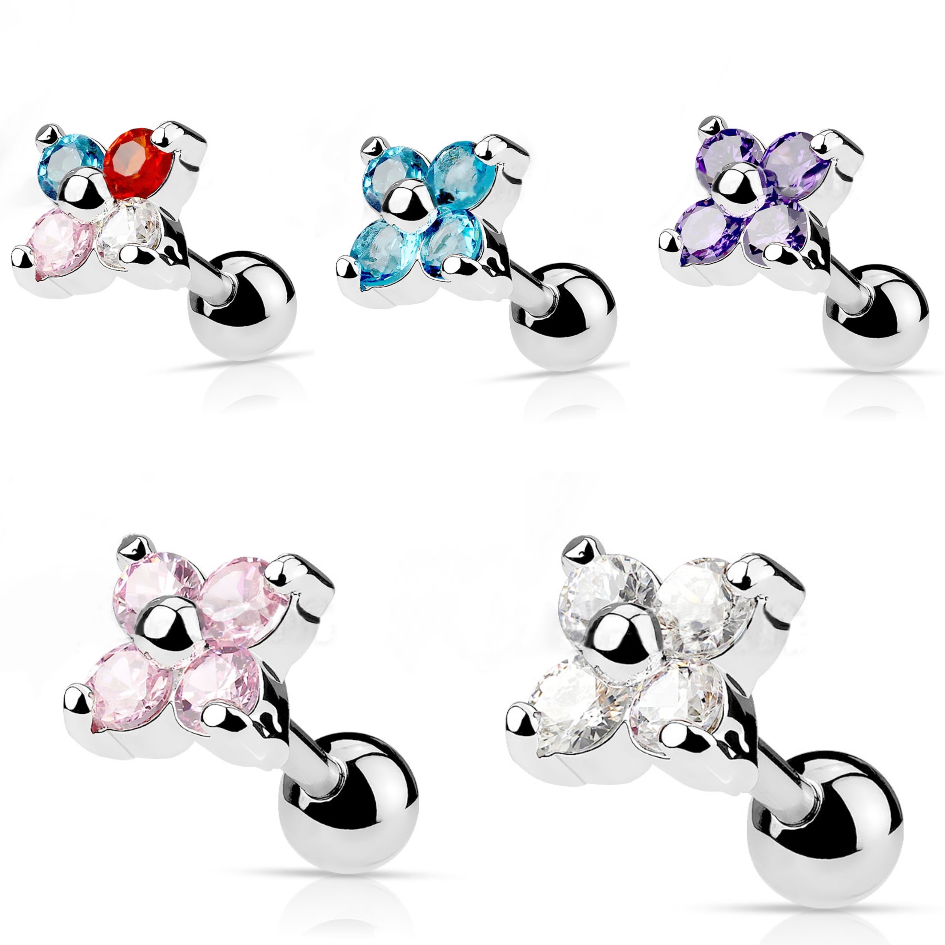 Multicolor Flower CZ Stud Earrings 316 for Daily Wear